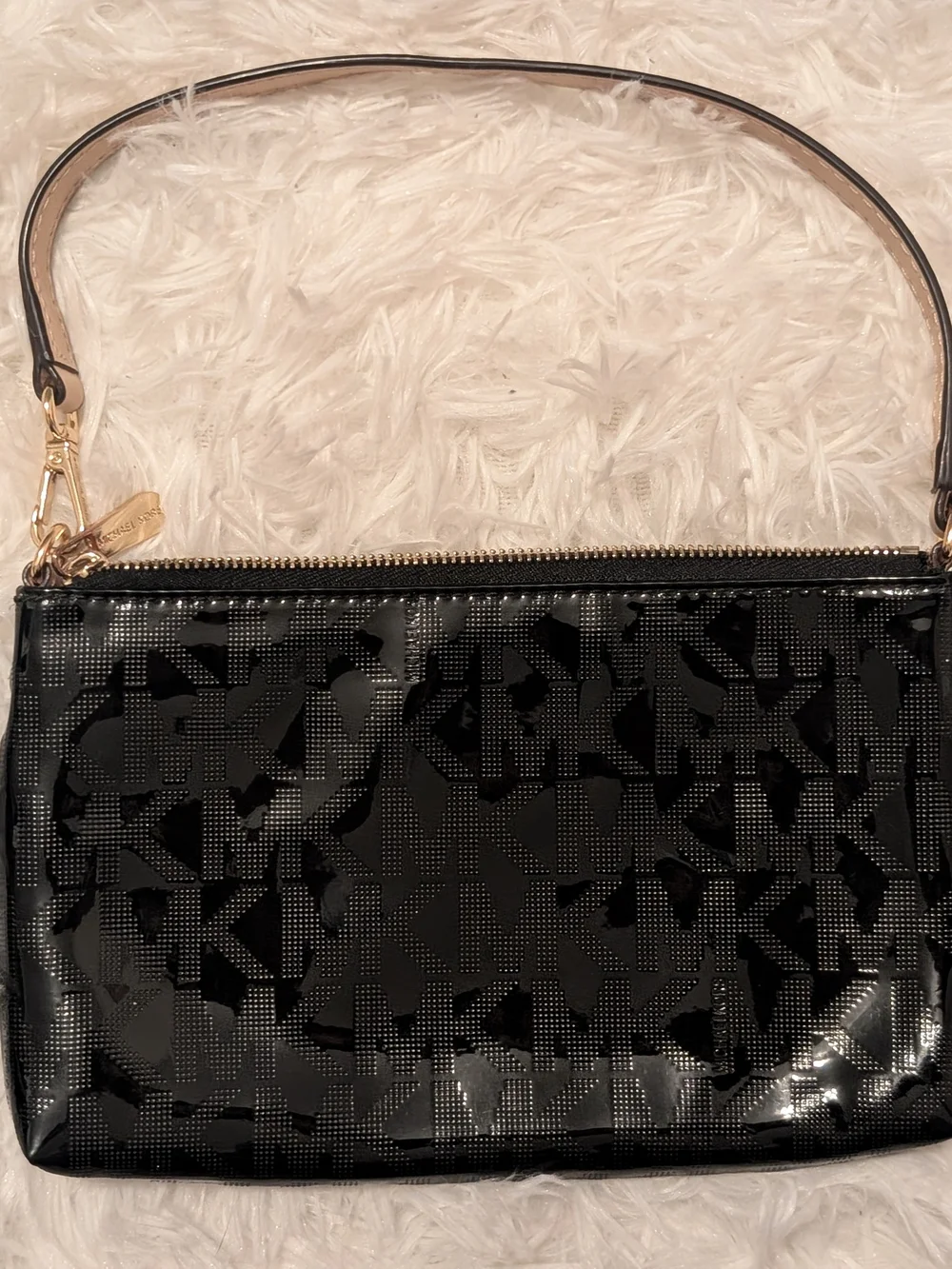 Michael Kors Black Patent Shoulder Bag with Gold Hardware